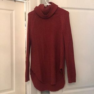 Red Waffle-knit Turtleneck sweater